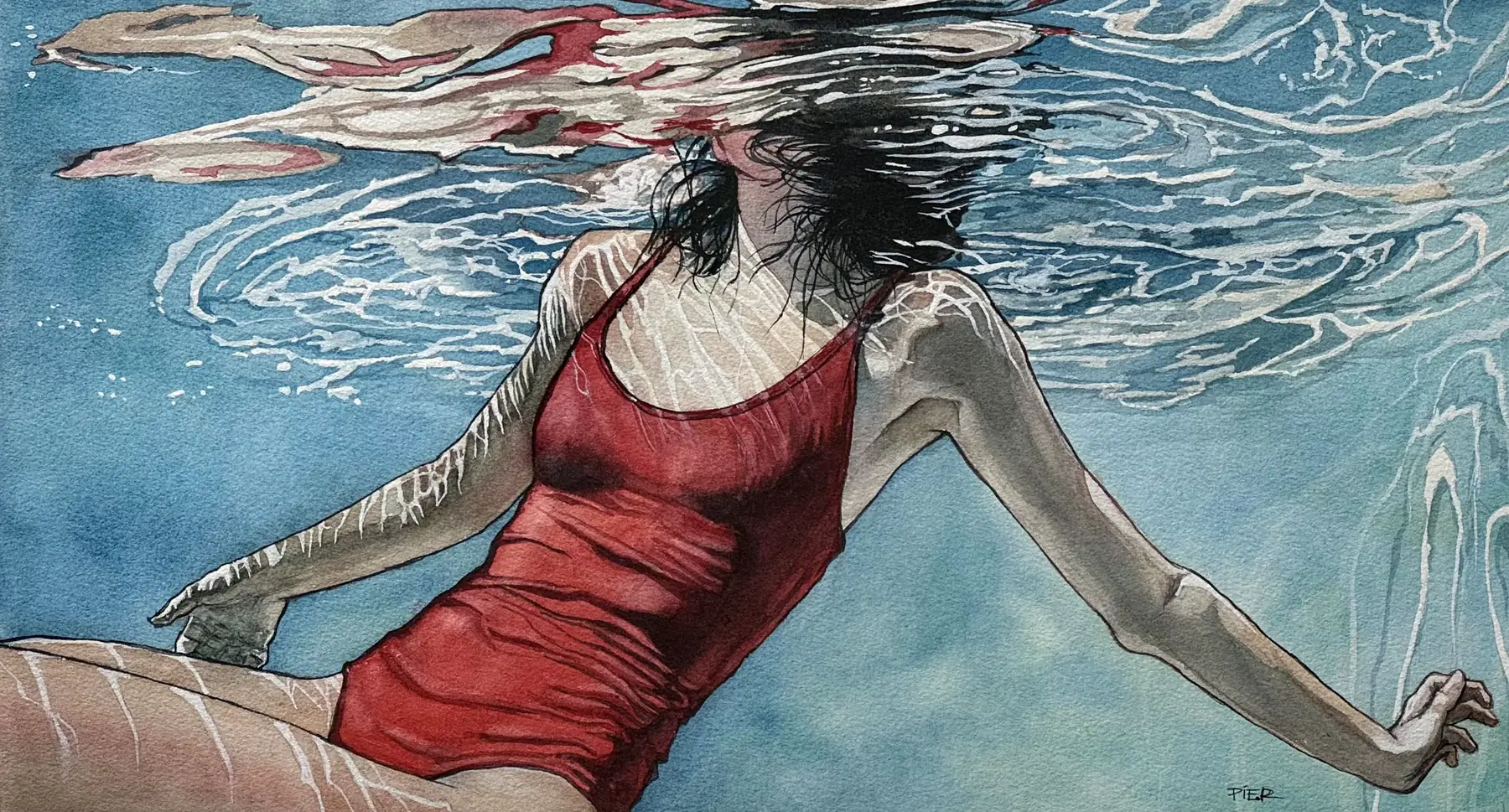 Flottaison, aquarelle de Pierre Renollet