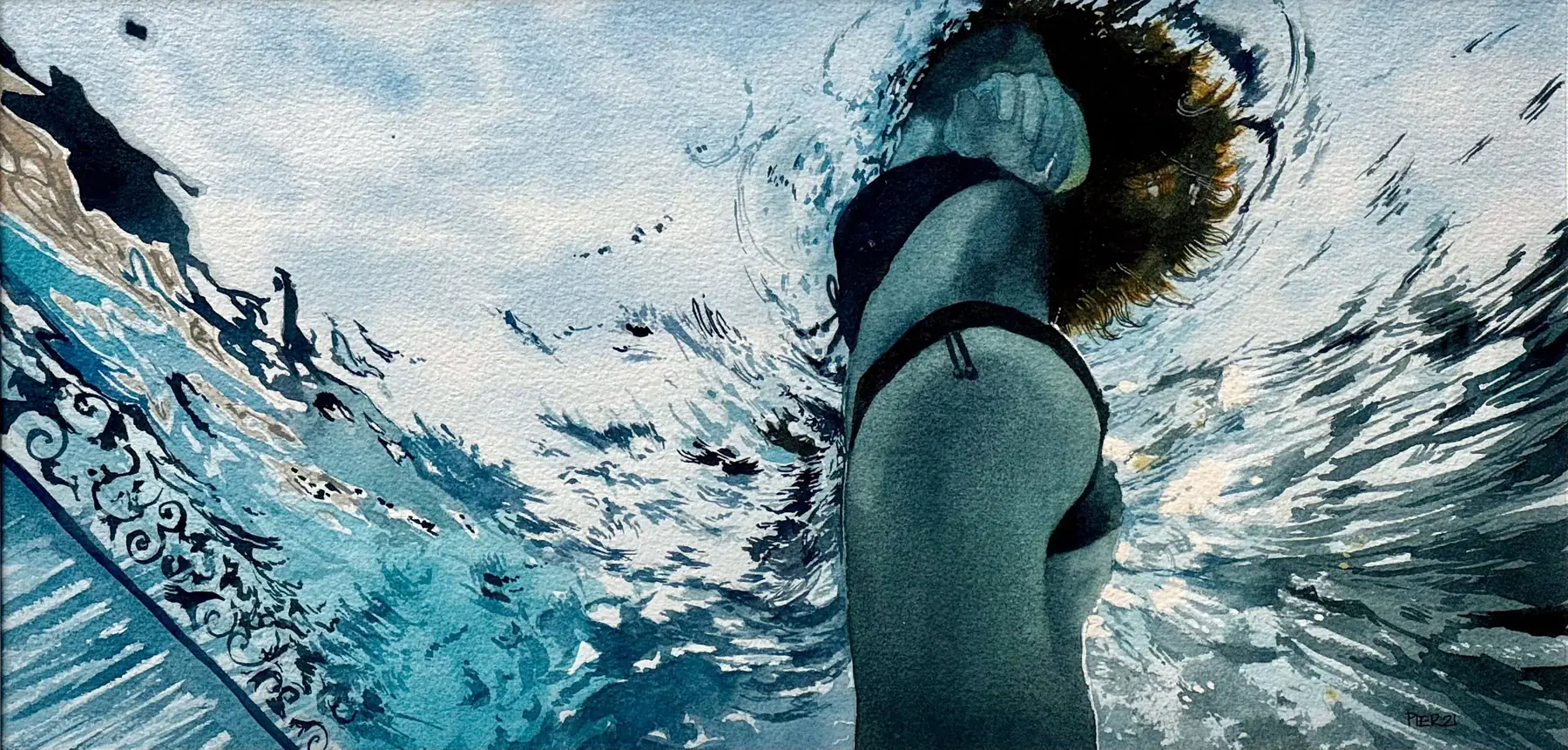Immersion, aquarelle de Pierre Renollet