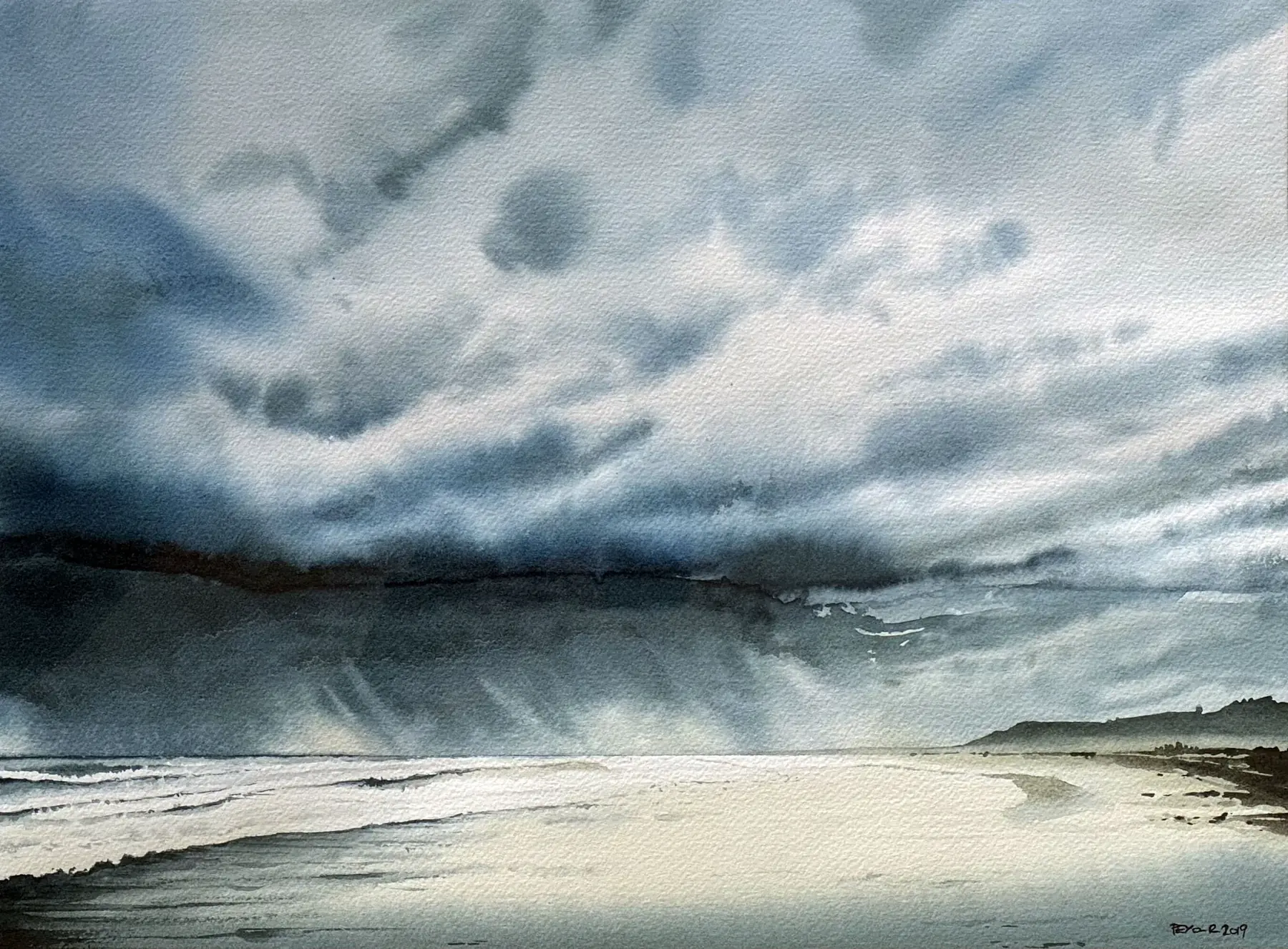 L'averse, aquarelle de Pierre Renollet