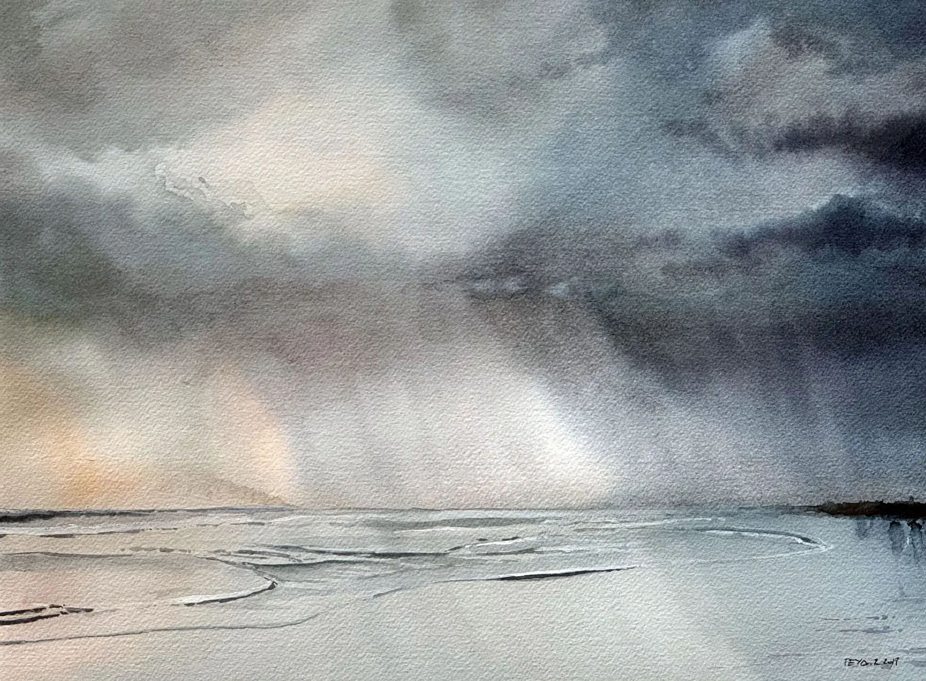 L'orage, aquarelle de Pierre Renollet